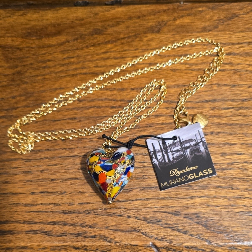 Dyadema MuranoGlass Heart Necklace - Multicolor with Gold Chain
